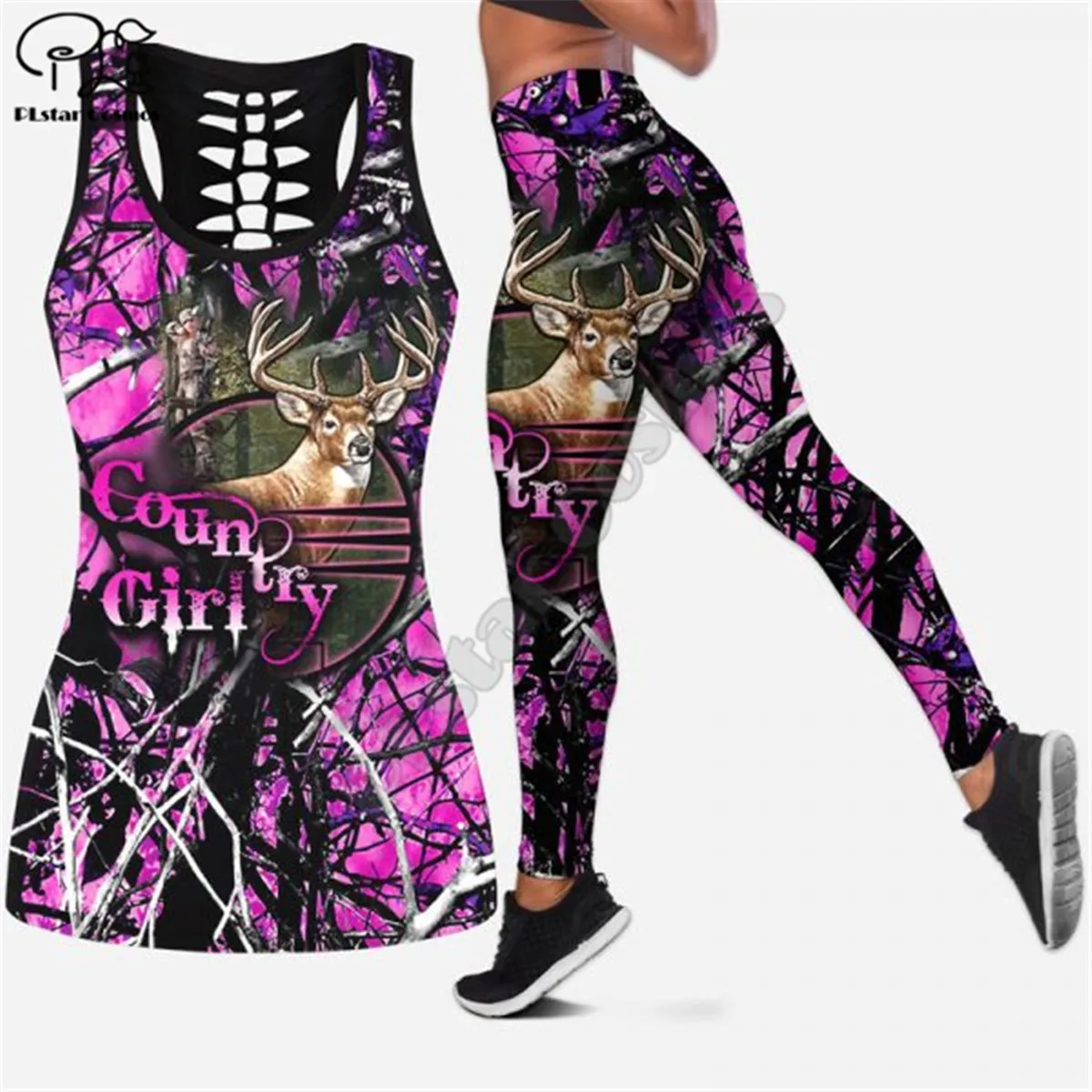 

PLstar Cosmos Women's Workout Pants Hunting deer 3D Printed Camisole Cami Vest Yoga Tank Tops Fitness Soft Legging dropshipp