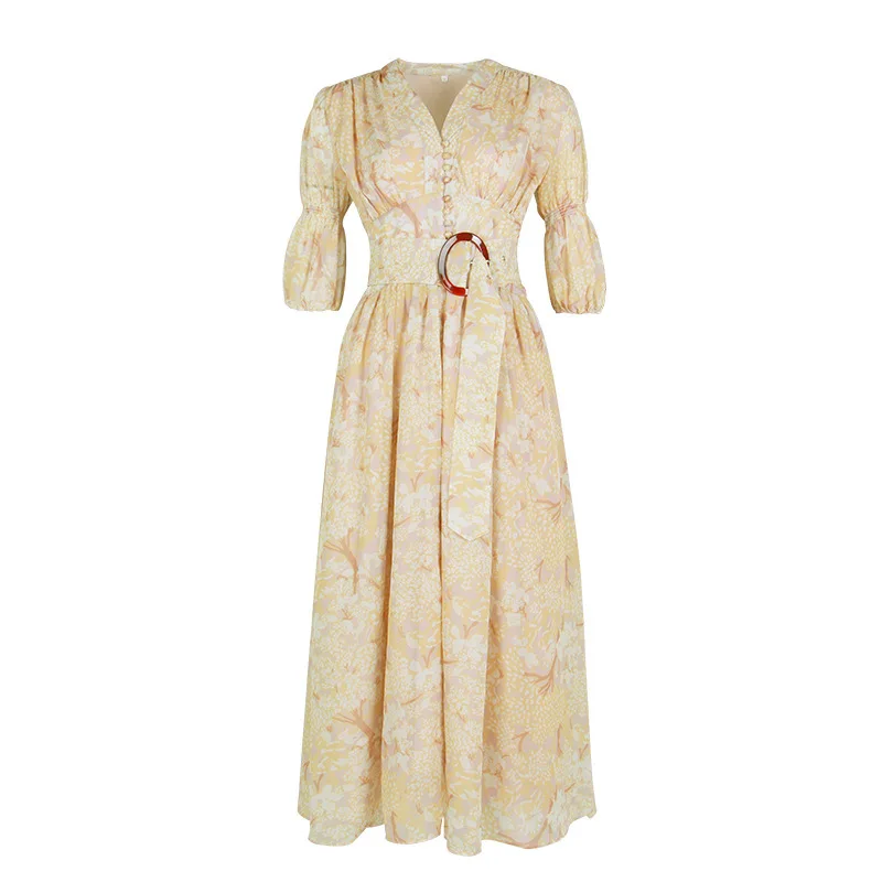 Женское винтажное платье мини на пуговицах летнее однобортное с высокой талией и