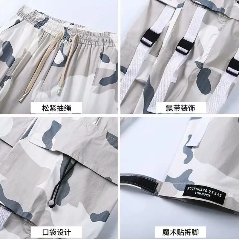 

Summer new style big pocket overalls men's trend function wind streamer handsome loose wild hip-hop camouflage pants men