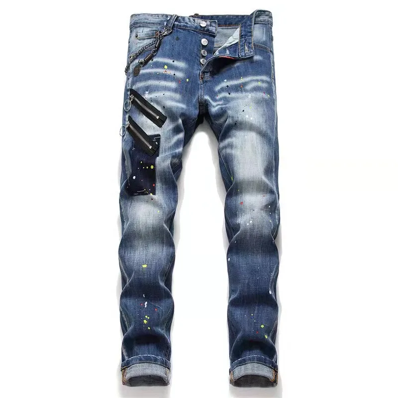 

Italian Fashion Brand Dsquared2 Men's Multiple Badge Destruction Hip Hop Handsome Slim Stretch Jeans #T1042