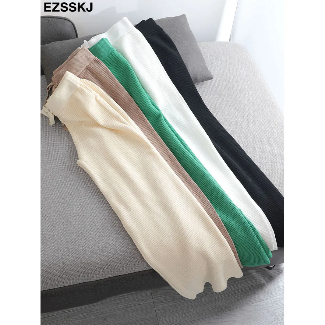 

Женские прямые брюки на завязках, повседневные свободные трикотажные брюки с широкими штанинами, Осень-зима 2021