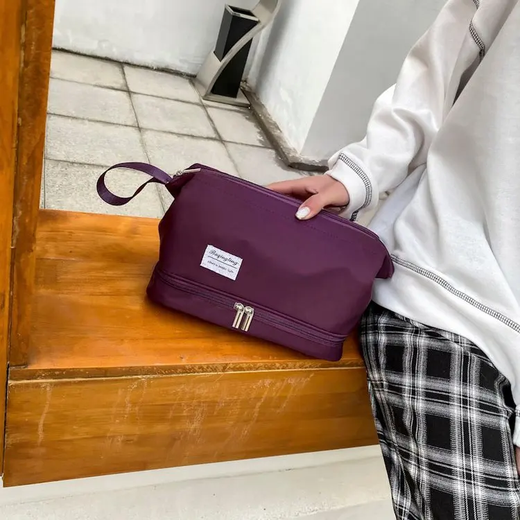 

Women Waterproof Makeup Bag Pure color double layer Cosmetic Bag Beauty Case Make Up Organizer Toiletry Bag Kits Storage Travel