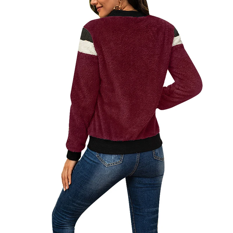 

New Women Winter Warm Tunic Coat Round Neck Long Sleeve Autumn Button Jacket Ladies Outwear Casual Patchwork Loose Tops SJ4803C