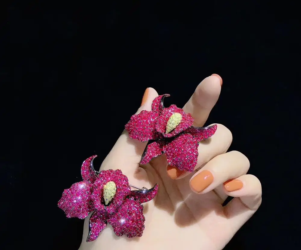 Goede Orchidee Bloem Broche 925 Sterling Zilver Met Cubic Zirkoon Fijne Vrouwen Sieraden 45*52Mm Gratis Verzending Smart