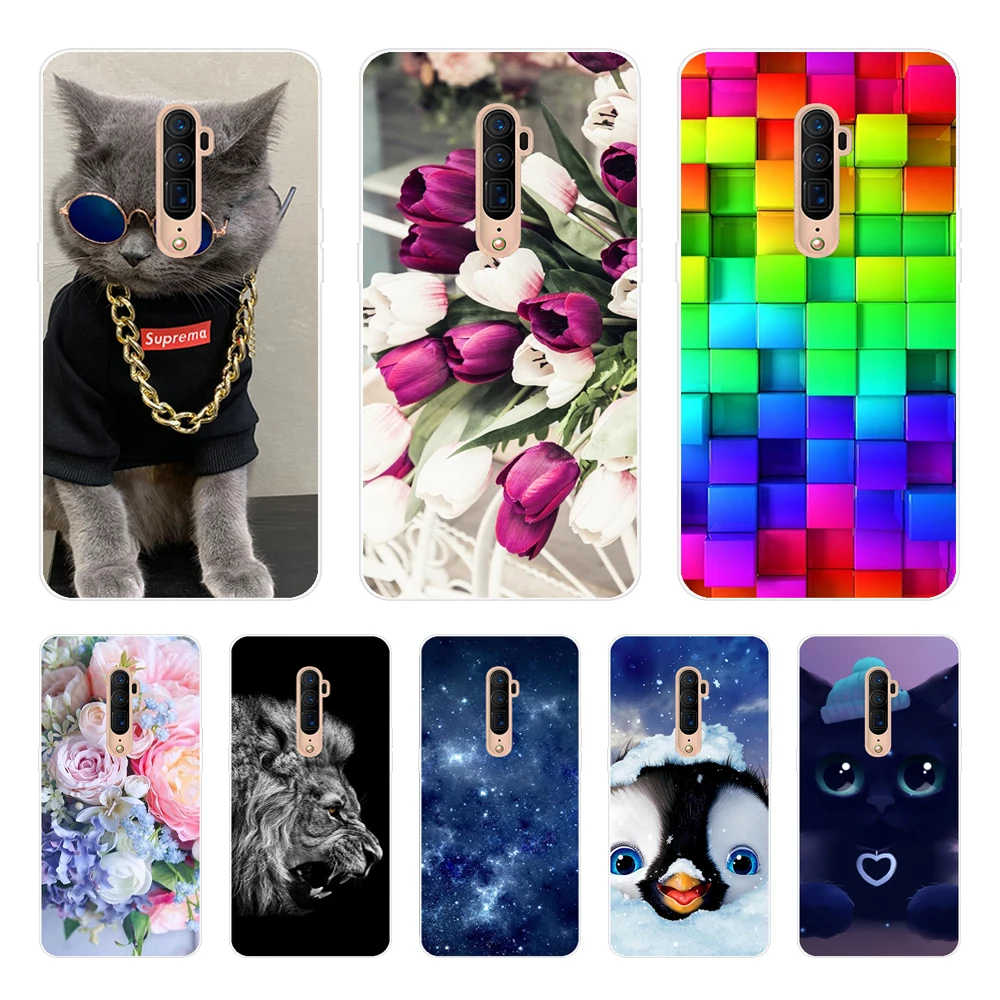 Чехол для OPPO Reno 2 мягкая прозрачная задняя крышка из ТПУ с котом и цветком 2Z Reno2 Z F