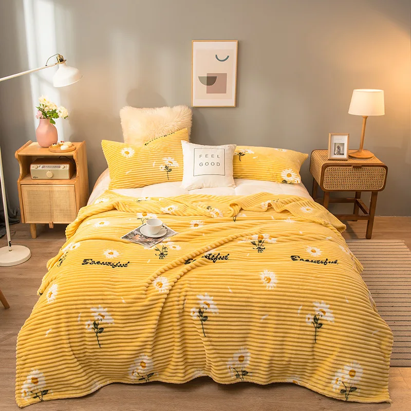 

Claroom Blankets for Beds Solid Yellow Color Soft Warm Plaid Square Flannel Blanket On the Bed Thickness Throw Blanket FH02#