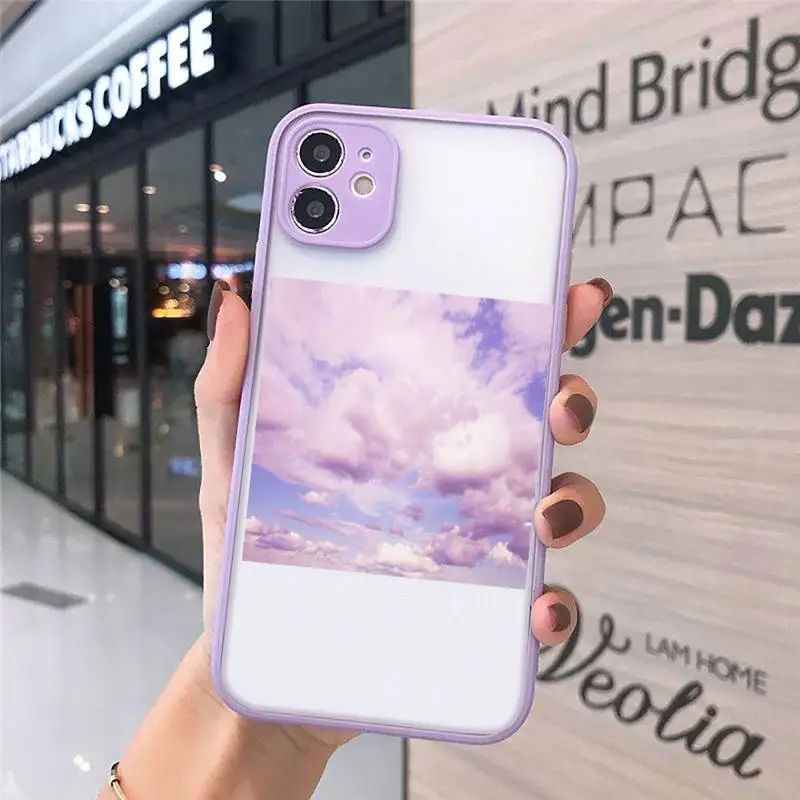 

Sweet sky pink Cloud Great art printing Phone Case For iPhone 12 11 Mini Pro XR XS Max 7 8 Plus X Matte transparent Purple Cover