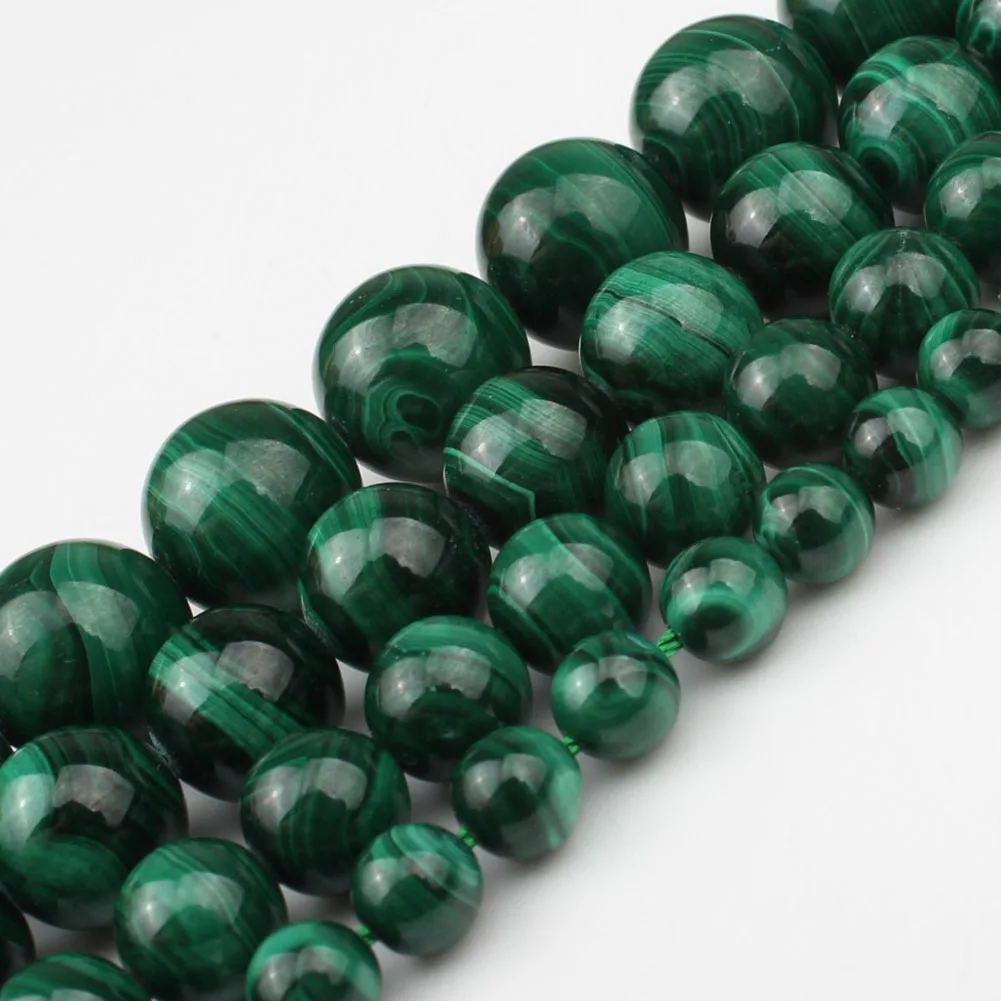 

AA Natural Green Malachite Round Loose Stone Beads Fit DIY Bracelet Needlework Beads For Jewelry Making 6 8 10 12 mm 7.5inch