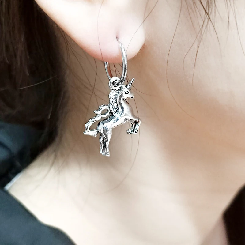 Женские и мужские серьги-кольца SOHOT серебристые леопардовые серьги с головой