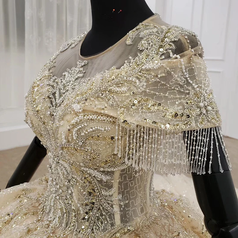 

HTL1254 2020 ball gown party dresses women evening o-neck sequin pearl tassel luxury formal dress vestidos de festa longo new