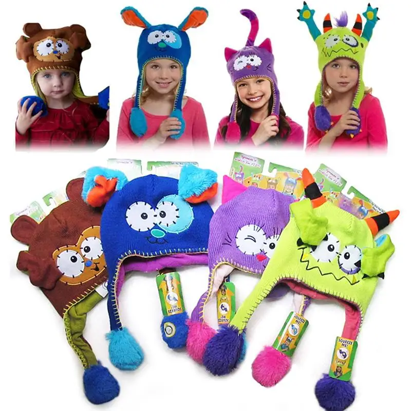 

Owl/Rabbit/Puppy/Cat/Monster/Monkey Plush Moving Ears Hat Cartoon Funny Hat Kids Winter Hats Move Jumping Ear Hats