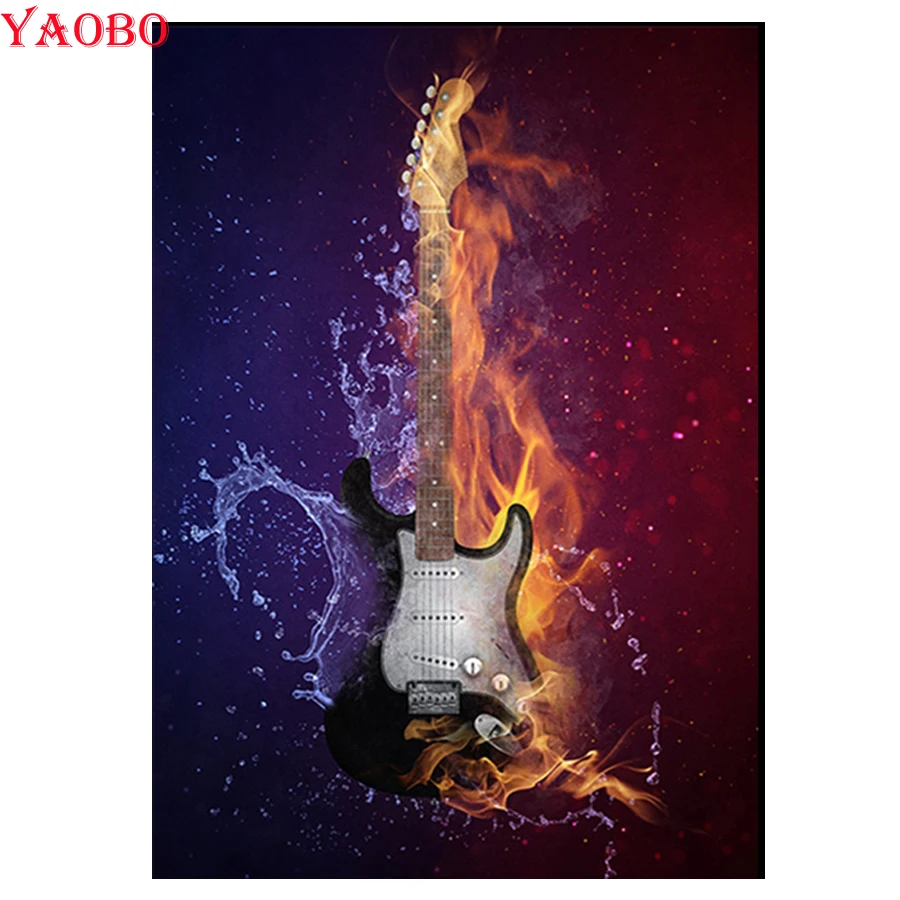 Полная квадратная круглая вышивка алмазное Пламя гитара DIY алмазная живопись