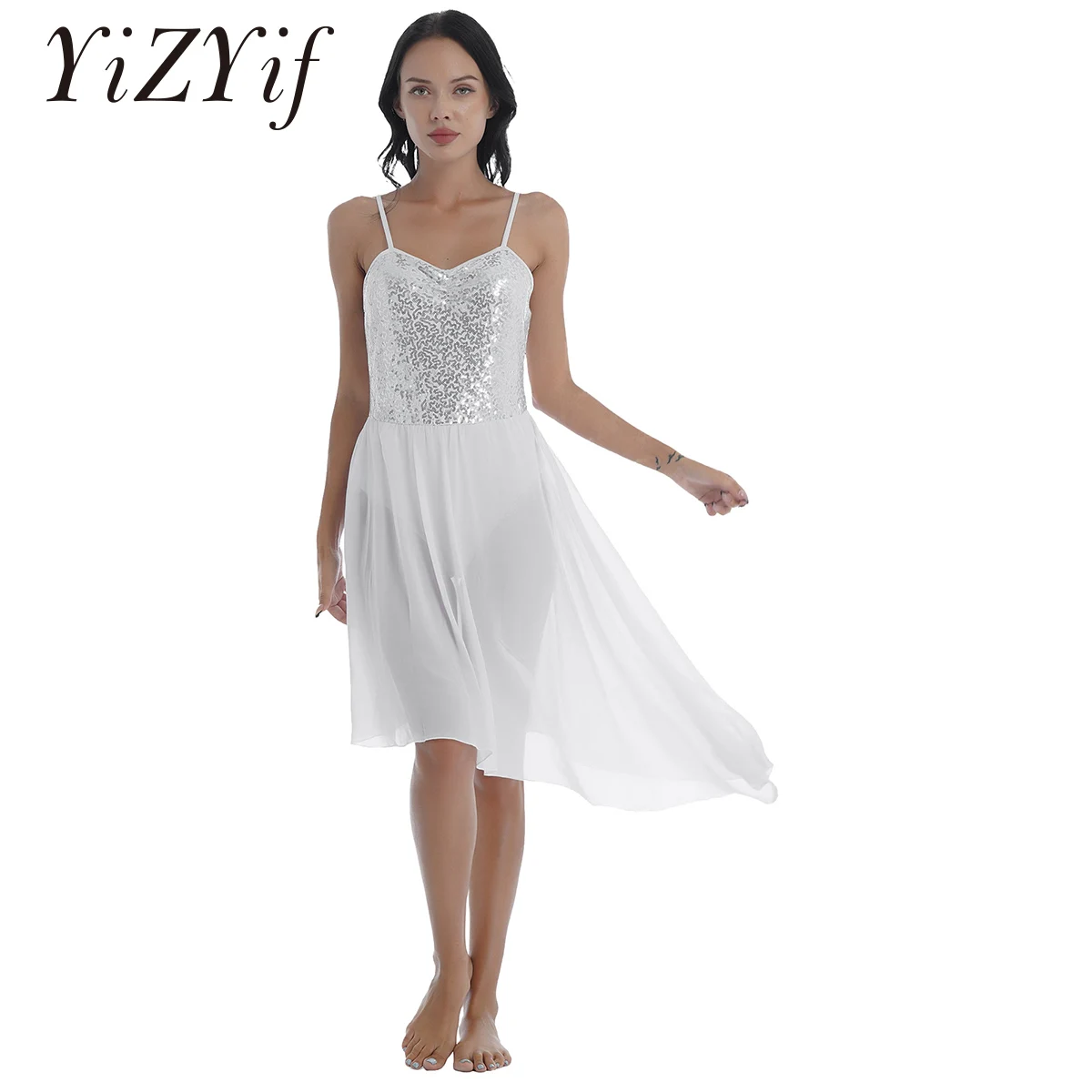 Women Sequins Ballet Tutu Dress Dancing Costume for Leotards Adults Irregular Hem Lyrical Contemporary Dance | Тематическая одежда