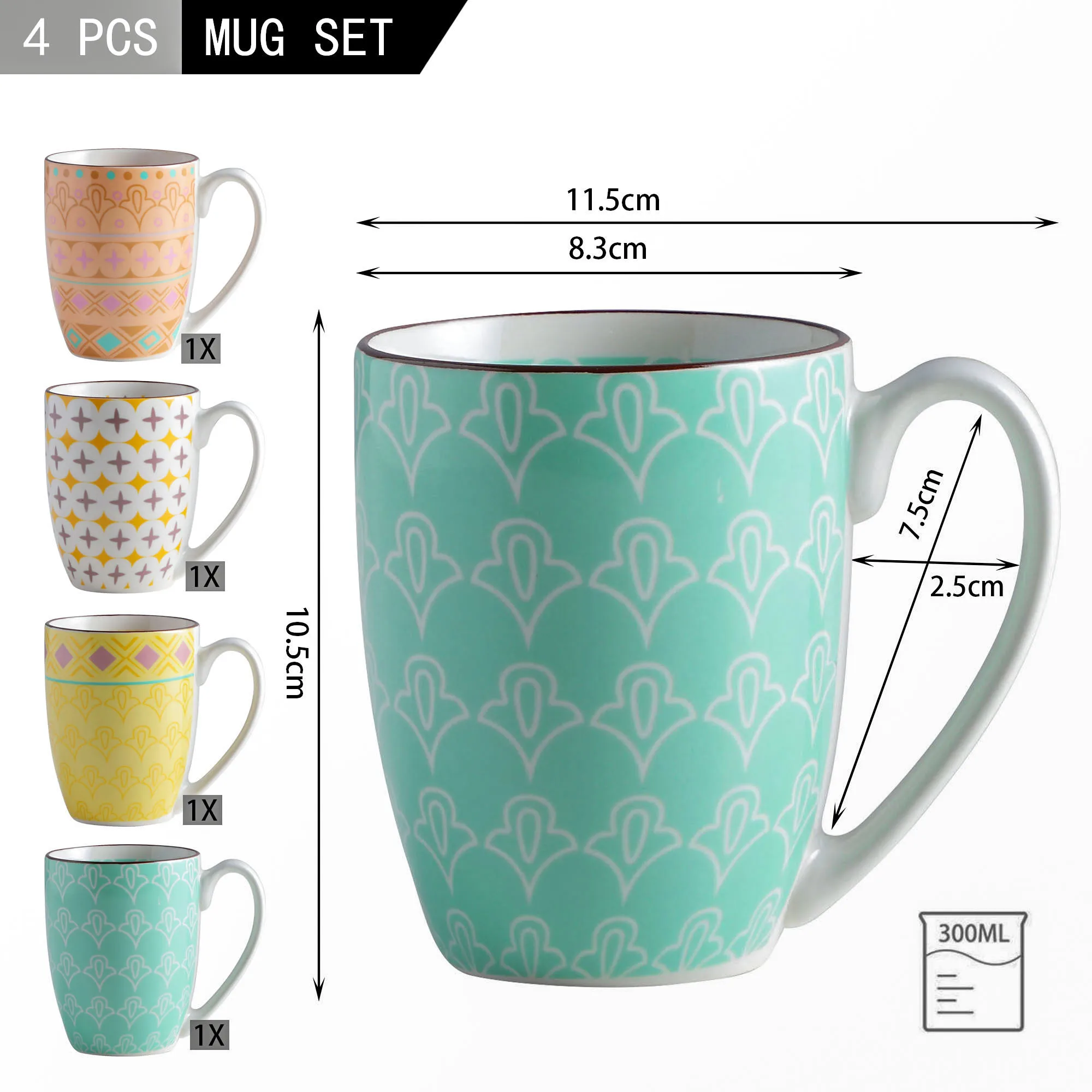 Vancasso Tulip Series 4/8/12 Piece Porcelain Coffee Mug Set 300ml Moroccan Style Tea Cup for Cappuccino/Latte/Tea | Дом и сад