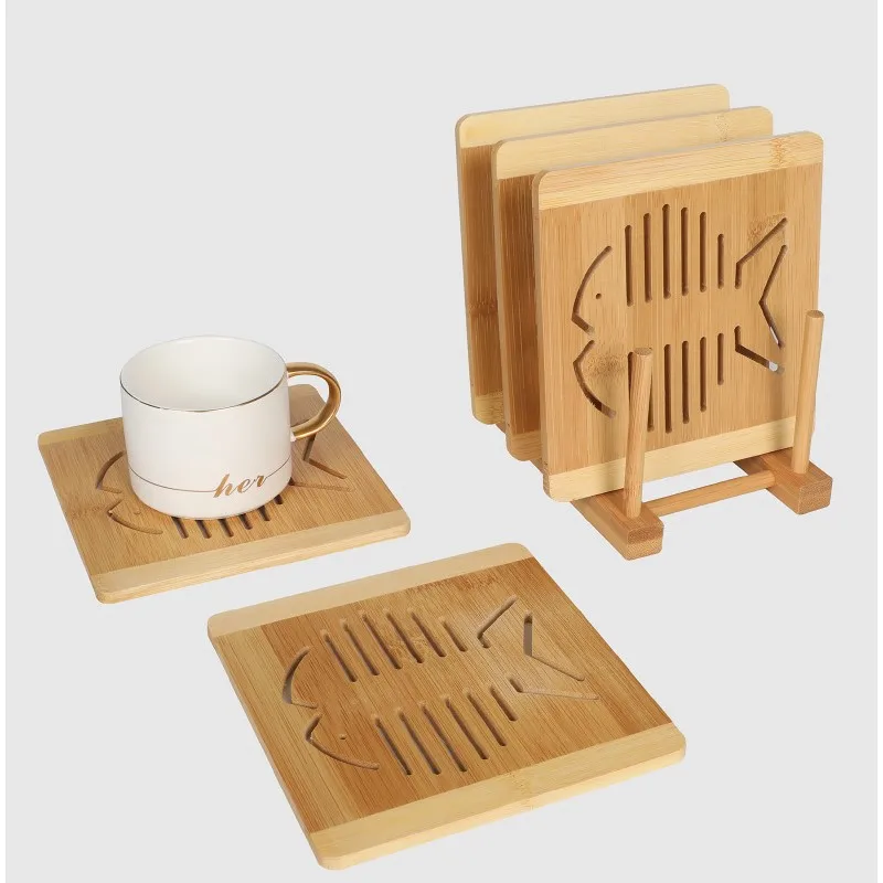

Table Decoration Placemat Bamboo Fish-shaped Hollow Insulation Pads Table Mat Coaster Home Decor Kitchen Accessories 4pcs Set