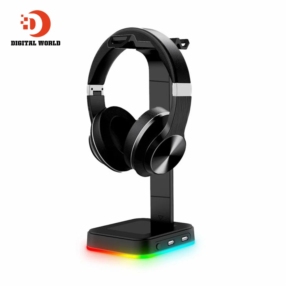 

Подставка для игровой гарнитуры, яркая светодиодная осветительная база с 2 USB и 3,5 мм портами для геймеров, аксессуары для ПК, стол