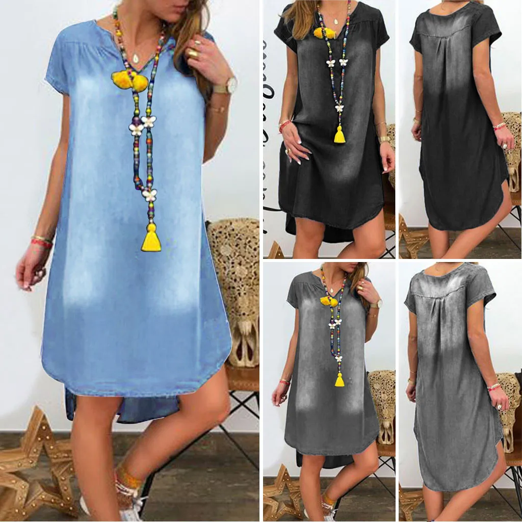 @ Женские Летнее платье из джинсовой ткани повседневное винтажное с v вырезом для