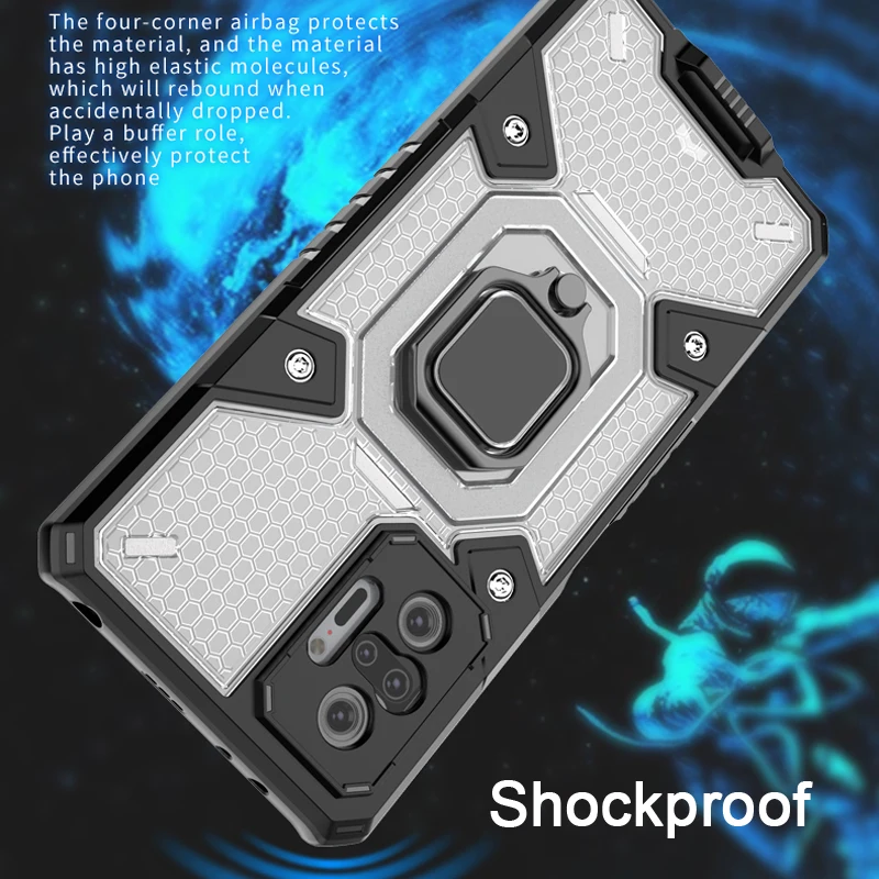 KEYSION Shockproof Case for Redmi Note 10 Pro 10 5G 10S Transparent Ring Stand Phone Cover for Redmi Note 9 Pro 9S 9T 9A 8 K40