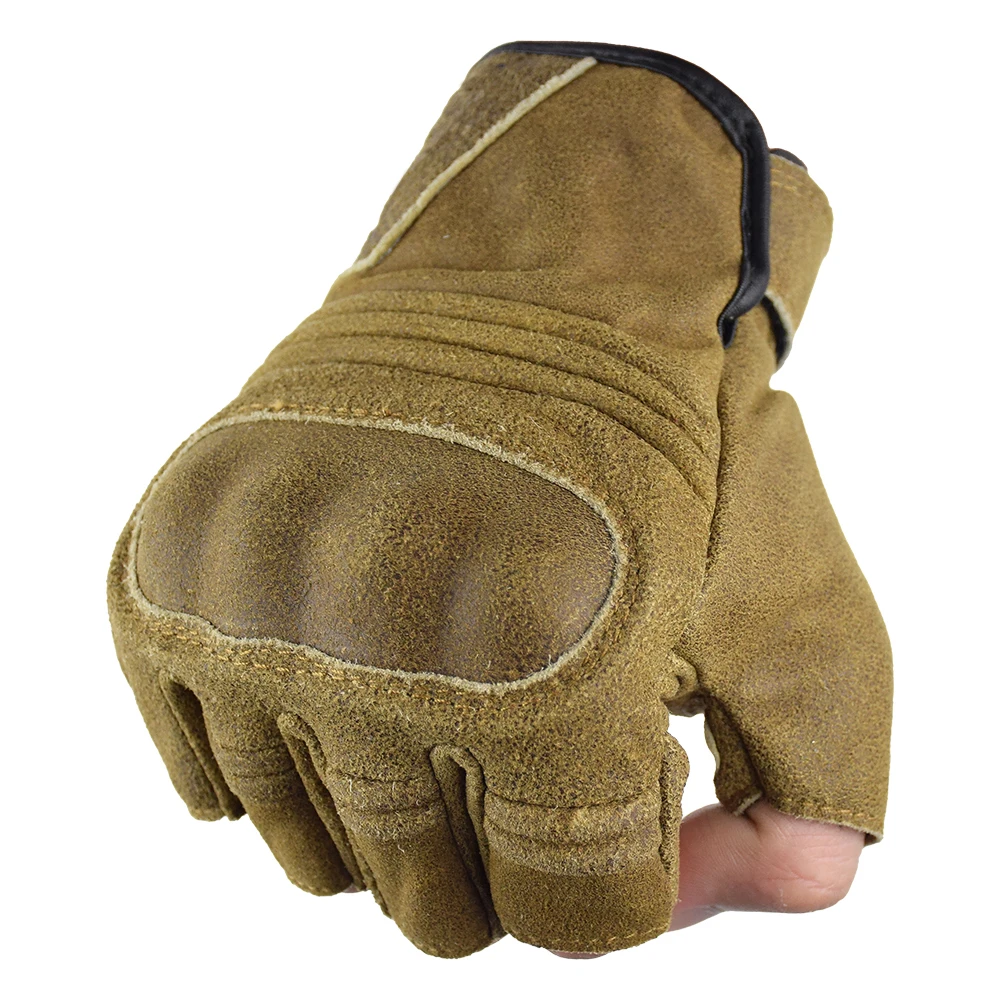 

MJMOTO Brown 100% Genuine Leather guantes moto verano Half Finger Motorcycle Gloves Gloves Motocross Glove