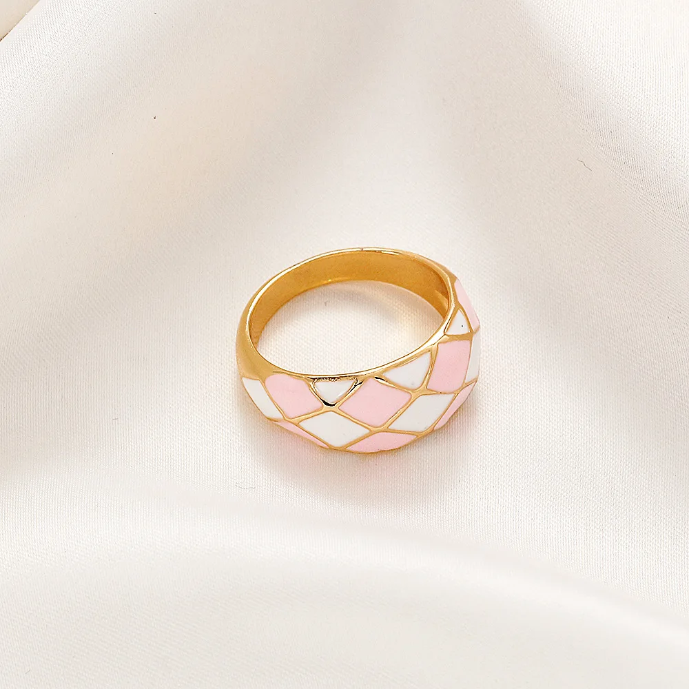 New Vintage Checkered Dripping Oil for Women Rings Couple Wedding Fashion Checkerboard Ring Friends Kids Gifts Wholesale Jewelry