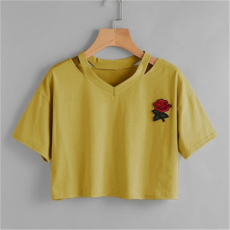 Сексуальный ремень с v-образным вырезом укороченный Топ для женщин принтом розы