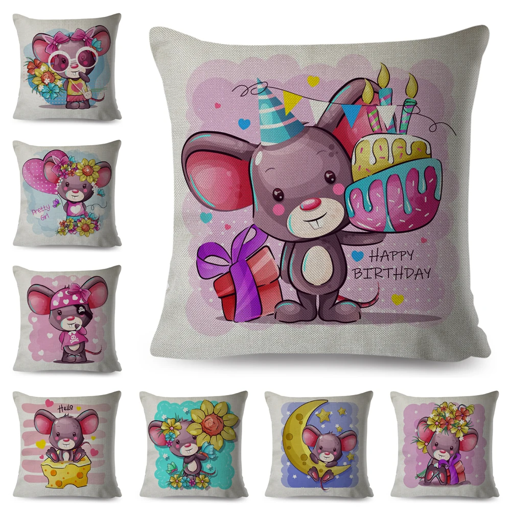 С милым рисунком в виде мышки для подушек декор с изображениями цветов и животных