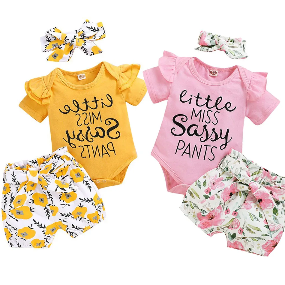 

Newborn Clothes Set Kids Summer Romper for Baby Girl 0-18M Infant Girl Outfit New Born Sunflower Little Miss Sassy Pants Pajamas