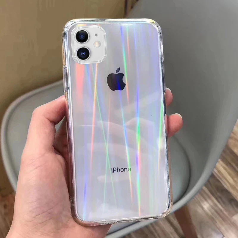 Градиентные радужные лазерные чехлы для iPhone 11 Pro X XS Max XR прозрачные мягкие 6S 7 8 Plus 12