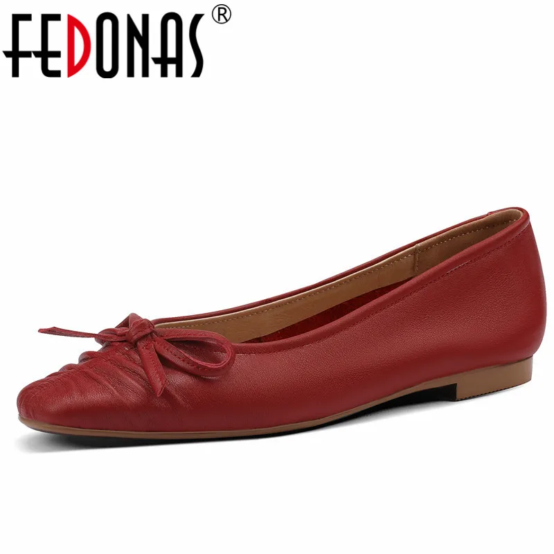 

FEDONAS Sweet Fashion Butterfly-Knot Women Flats 2022 Spring Summer Genuine Leather Casual Comfortable Shoes Woman New Arrival