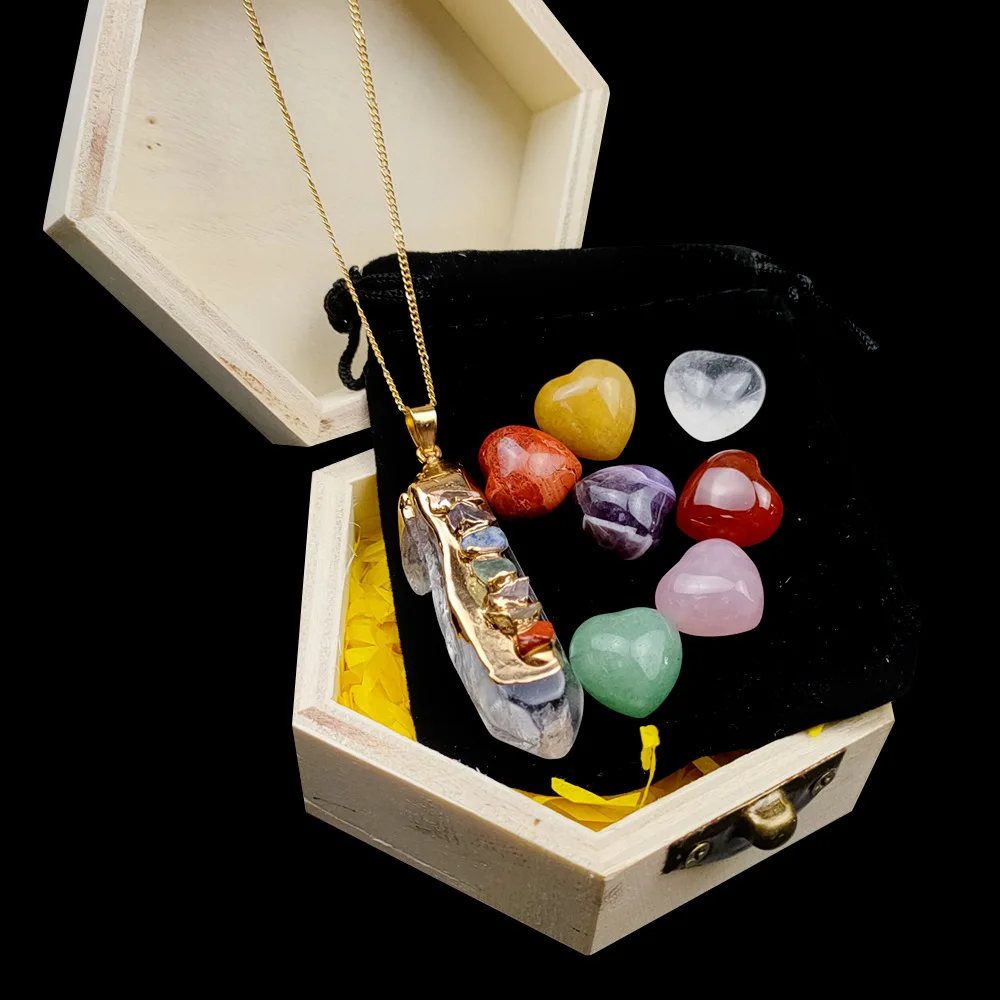 

7 Chakra Crystals Stones Reiki Healing Crystal Tumble Gemstones with Characters Chakra Symbol Stone for Meditation