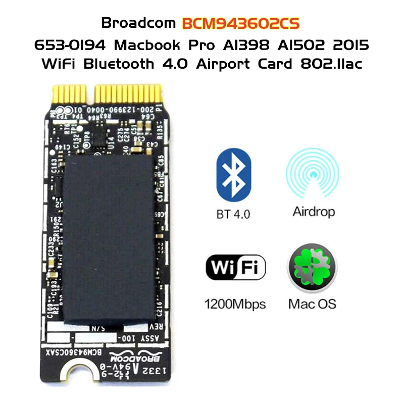 Wi Fi карта Broadcom BCM943602CS для Macbook Pro Retina 13 дюймов A1398 A1425 A1502 2015 653 0194|wifi airport card|airport cardwifi