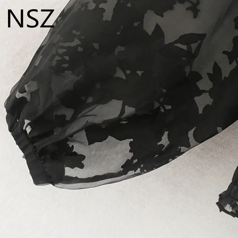 NSZ женская черная блузка из органзы с вышивкой воротник-стойка фатиновая рубашка
