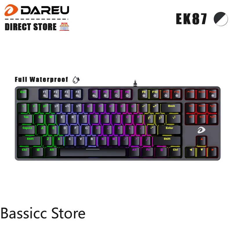 

New DAREU EK87 GLORY 87-Key Water-Resistant Wired Rainbow Backlit Mechanical Gaming Keyboard