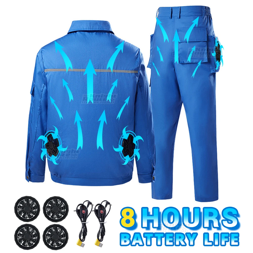 

Outdoor Sports Summer Cooling Fan Jacket Men Air Conditioning Clothing Workwear USB Power Supply Hiking Jacket Pants Suit