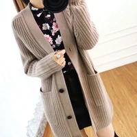 ladies cardigan sweater jacket autumn new mid length korean style loose thick lazy knit sweater cardigan women