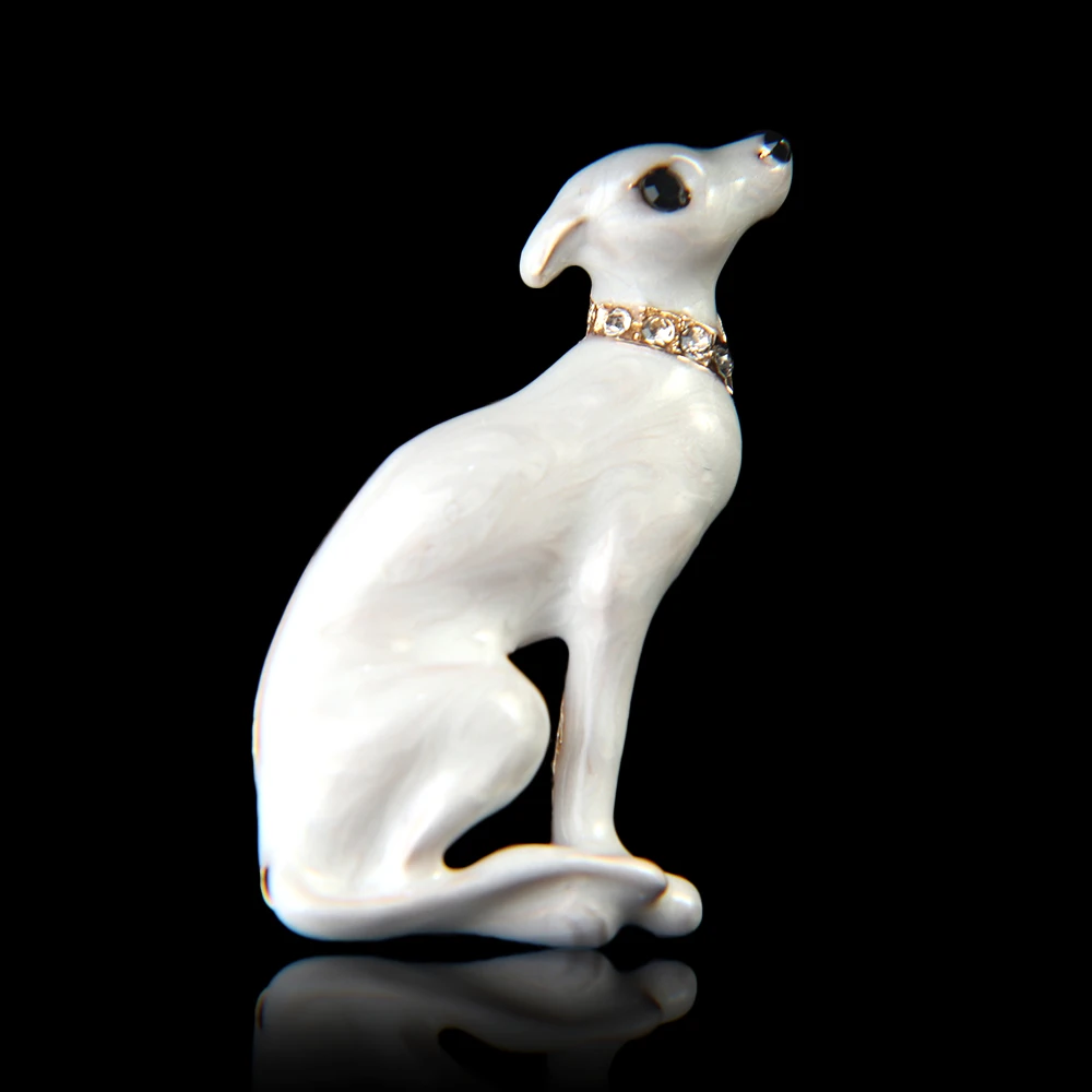 Металлическая брошь в виде милой белой собаки модные стразы воротник с отворотом