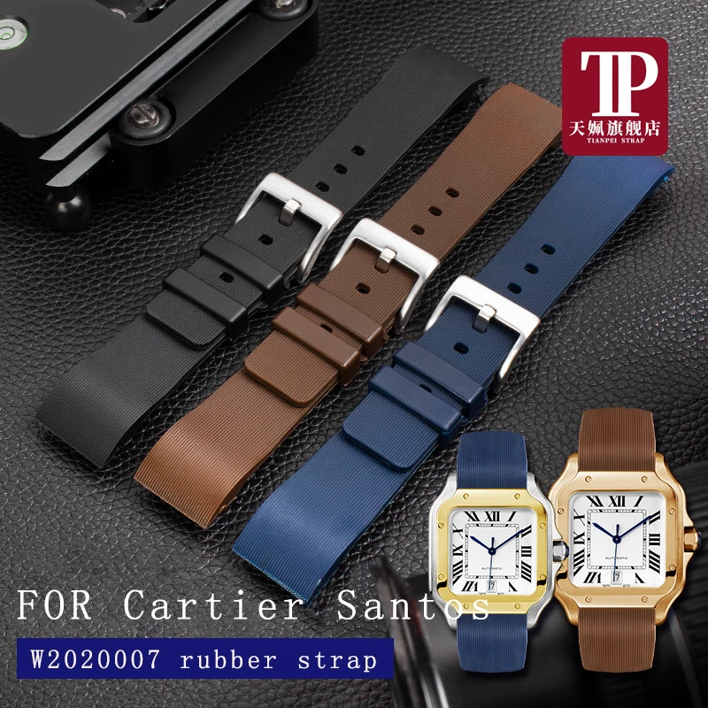

For Cartier Santos Sandoz Santos 100 Silicone Watch Strap Rubber watchband Men and Women Black 20 23mm