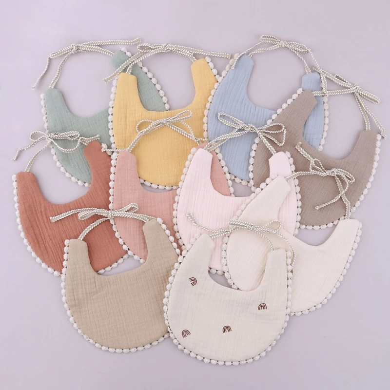Babero para beb&eacute;s estampado de doble cara, Color s&oacute;lido, algod&oacute;n, borla, Saliva, toalla, absorbente, para reci&eacute;n nacidos, art&iacute;culo de alimentaci&oacute;n de beb&eacute;, 1 ud.-1
