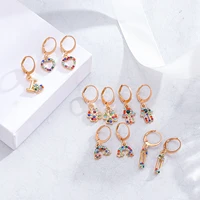 1prs fashion cute gold butterfly rainbow crystals cz small loops drop dangle earrings for girls women birthday christmas gifts