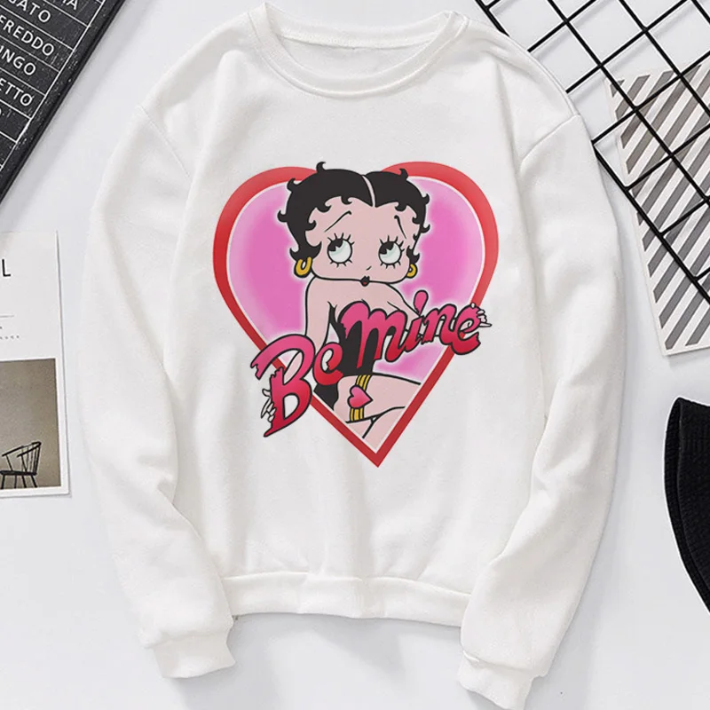 Осень зима сексуальные Betty Boop печати с капюшоном Vogue Harajuku Свободные повседневные