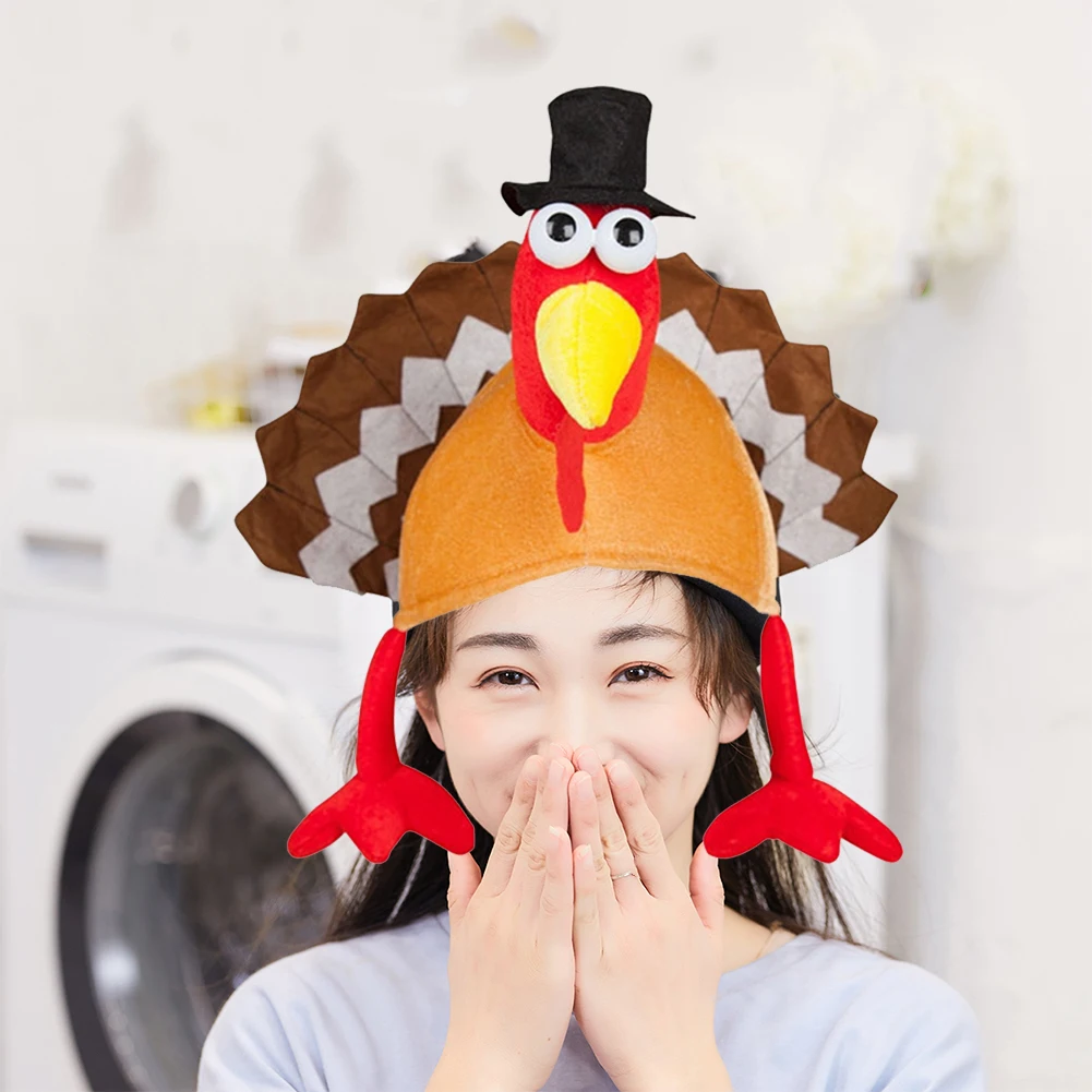 

Funny Festival Party Turkey Hat Masquerade Celebration Cosplay Dress Accessory Velvet Stage Perform Warm Thanksgiving Costume