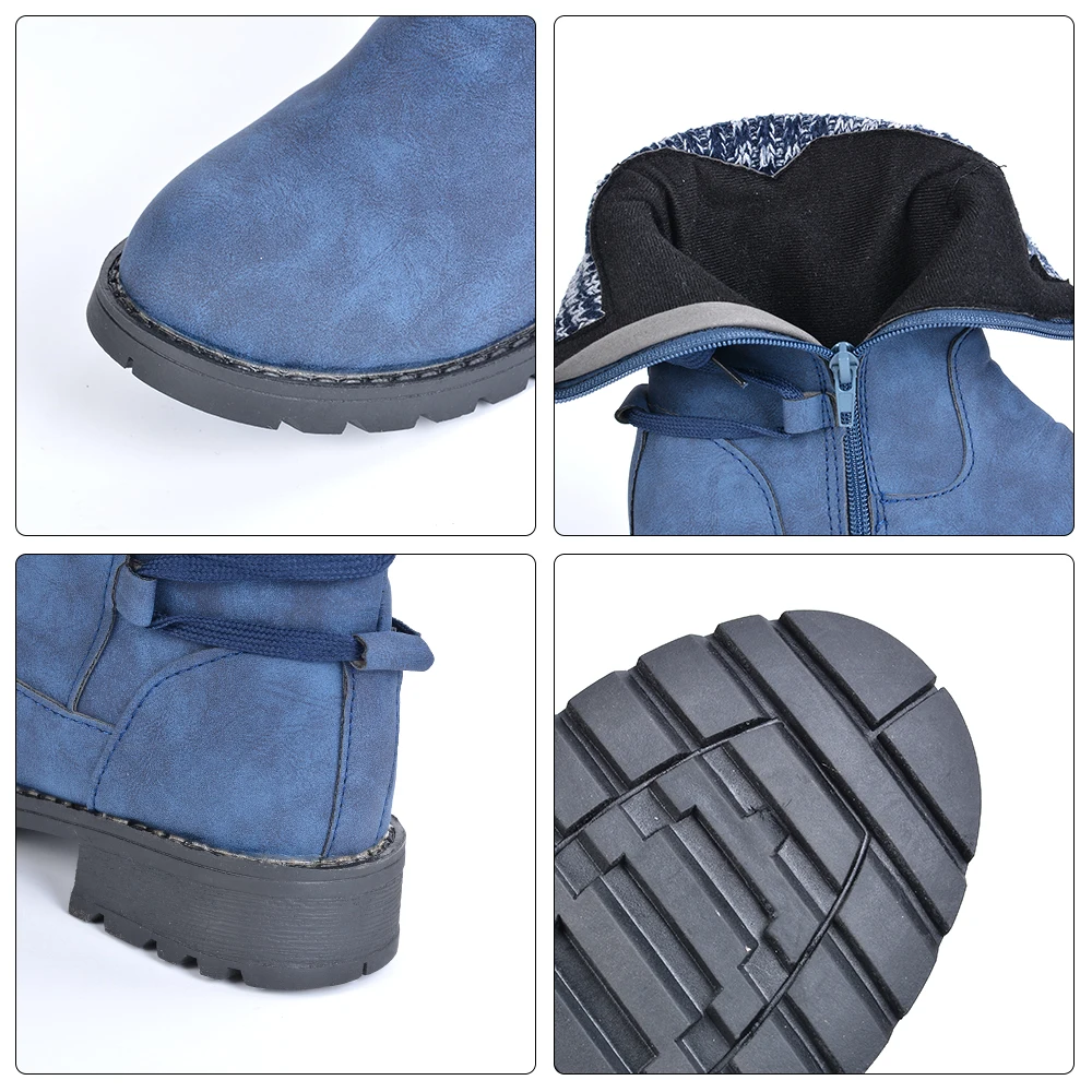 Puimentiua Winter Shoes Women Boots Basic Mid-Calf Boots Round Toe Zip Platform Decor Female Shoes Warm Lace Up Boots Shoes