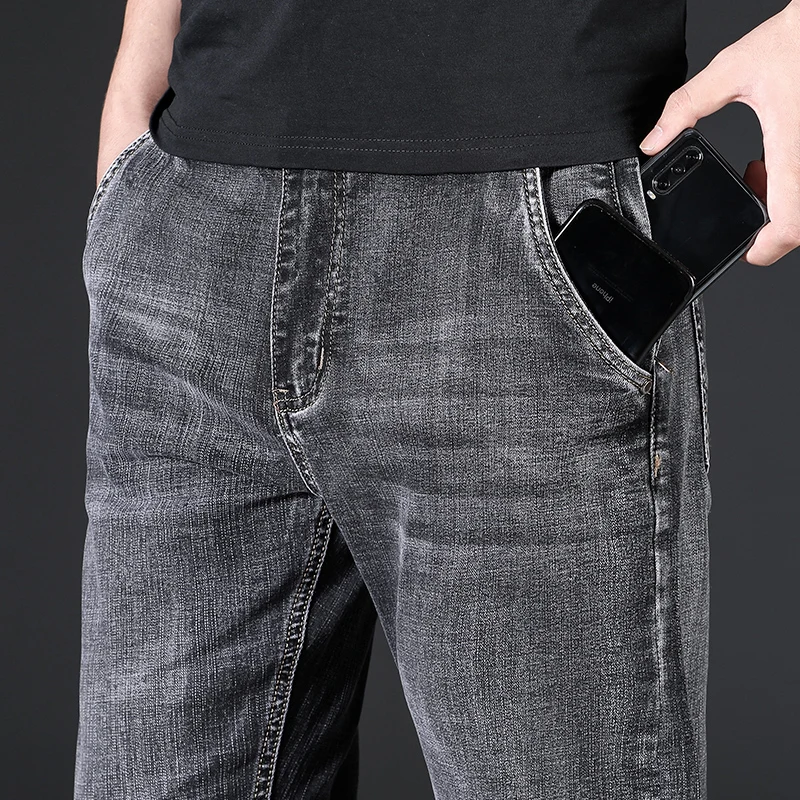Male Jeans Men Men'S Jean Homme Denim Slim Fit Pants Trousers Straight Gray Biker Spijkerbroeken Heren Multi-Pocket Soft Casual