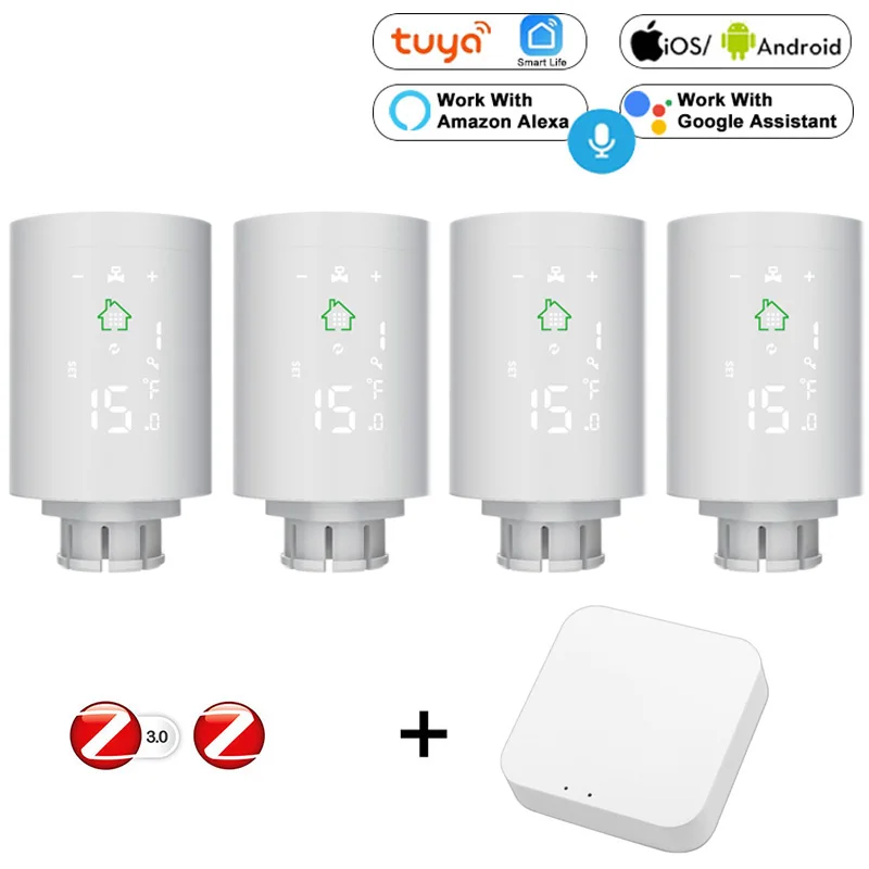 

Термостат Tuya Zigbee программируемый умный радиатор, термостатический клапан, контроллер температуры BT, работает с Alexa Google Home