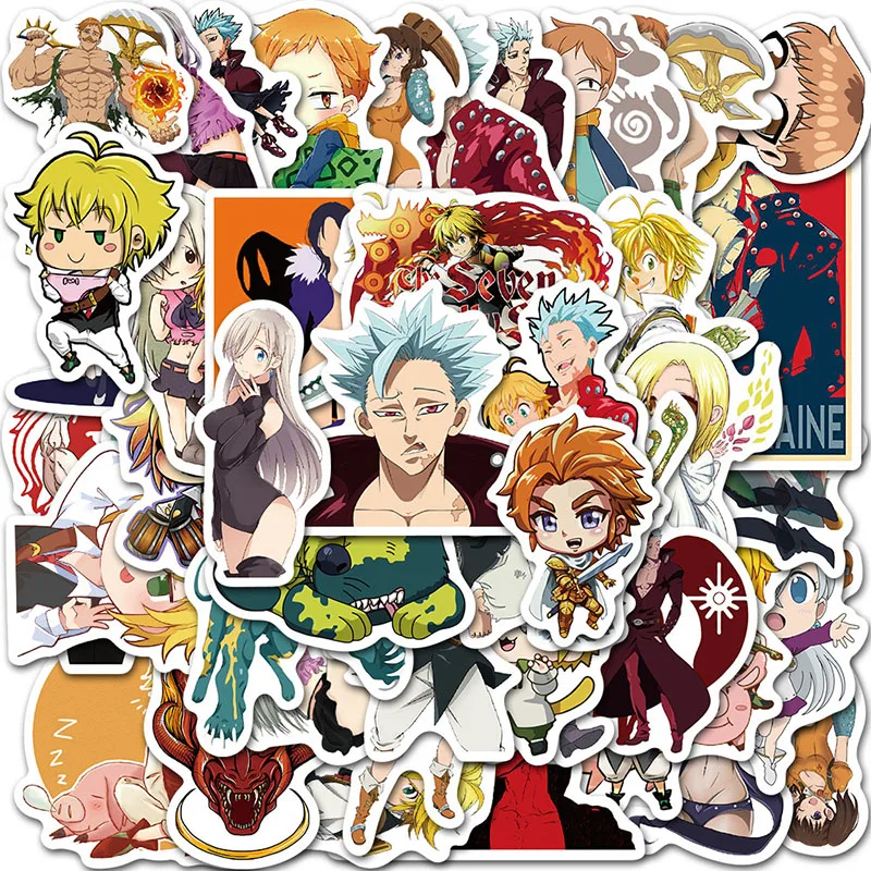 Pegatinas de dibujos animados de Anime japon&eacute;s The Seven Deadly Sins para port&aacute;til, equipaje de tel&eacute;fono para motocicleta, monopat&iacute;n, juguetes de pegatinas para ni&ntilde;os, 50 Uds.-1