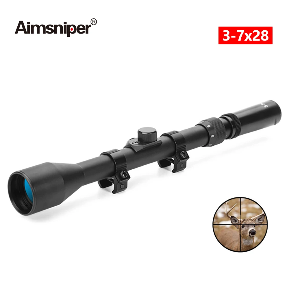 

Aimsniper 3-7x28 Riflescope Hunting Optics Telescopic Rifle Scope Crosshair Sight Fit 11mm Rail Mount For Airsoft Gun Weapon