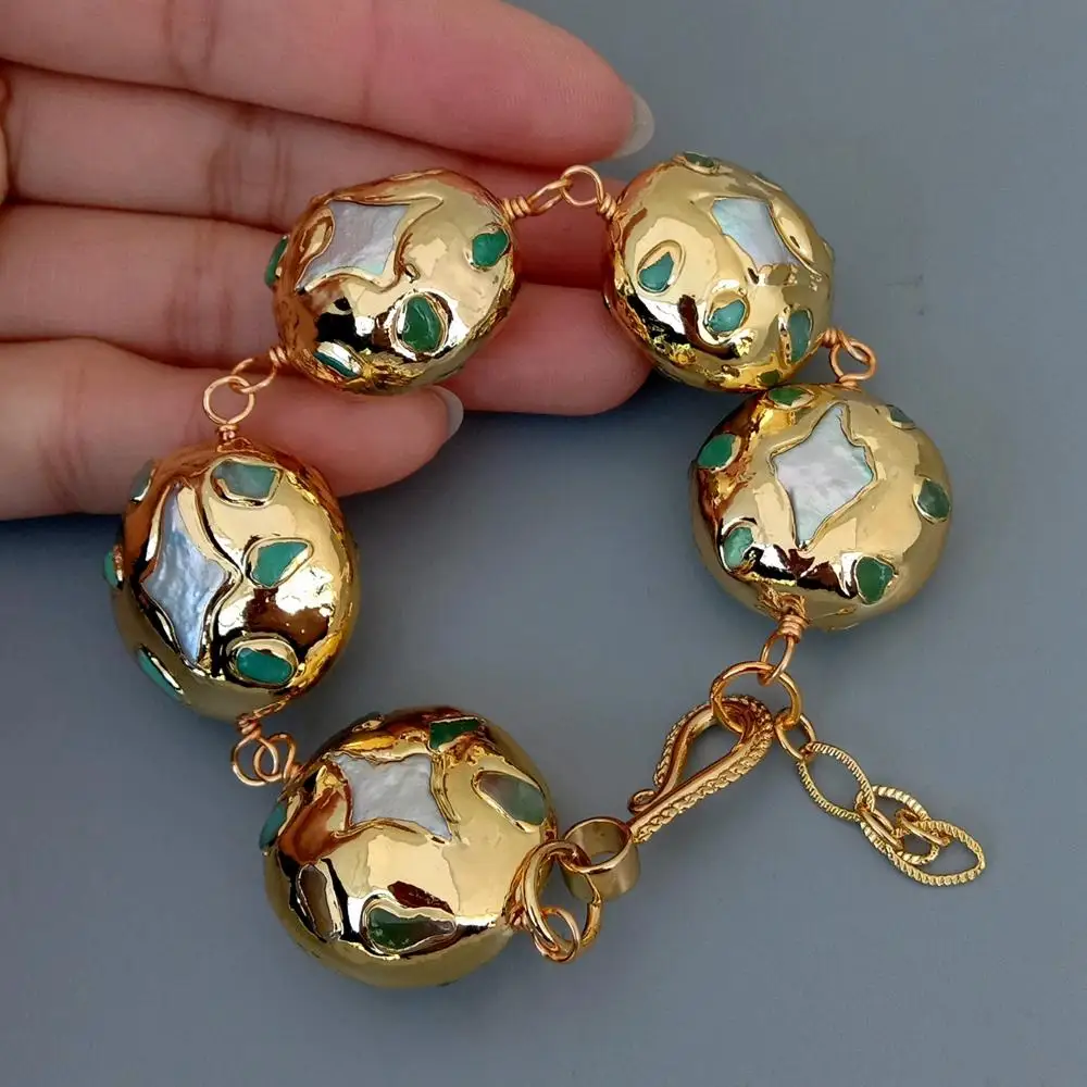 YYGEM в форме звезды белый пресноводный жемчуг паве Зеленый Хризопраз чипы Золотой