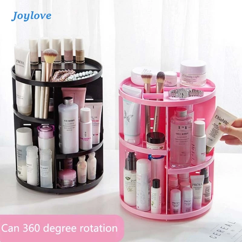 

JOYLOVE New Fashion 360-degree Rotating Makeup Organizer Brush Holder Jewelry Organizer Case Makeup Cosmetic Storage Box Shelf