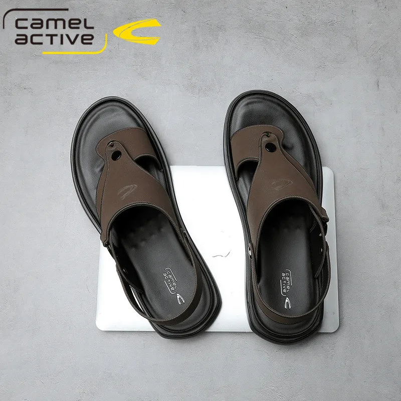 Мужские кожаные сандалии Camel Active коричневые удобные с ремешком и пряжкой пляжная