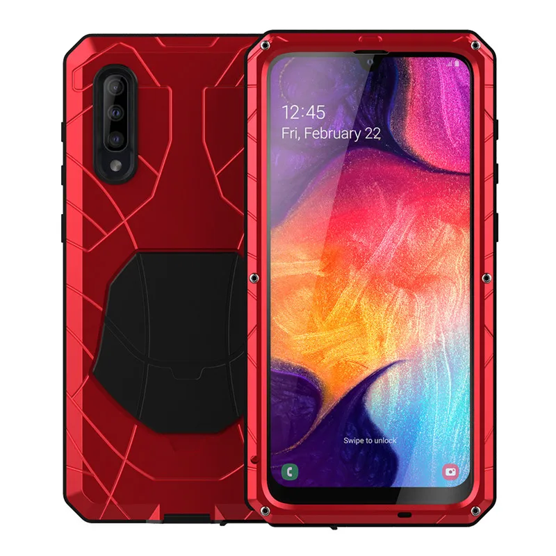 red Для samsung Galaxy A30s A51 чехол для телефона жесткий алюминиевый металлический Закаленное стекло Защитная крышка для экрана сверхмощная защита A71 крышка - Цвет: red
